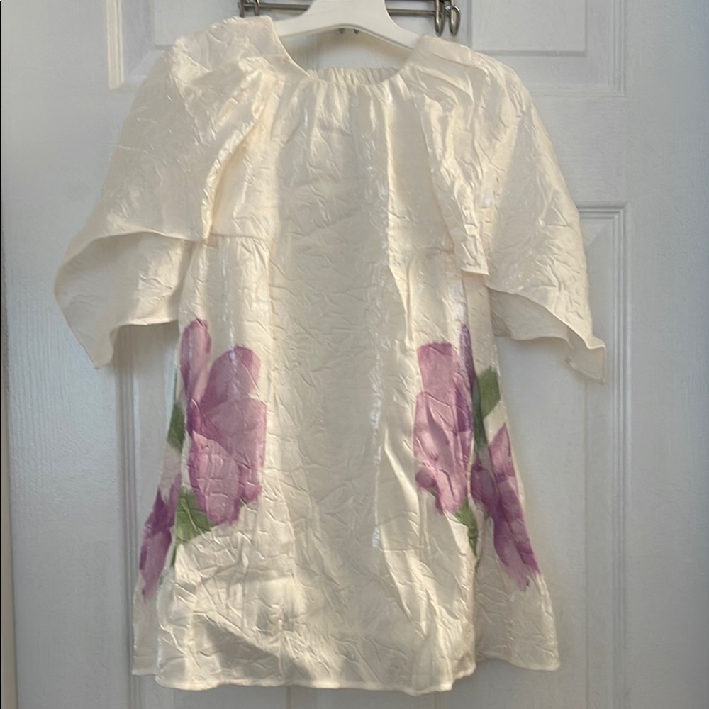 Zara White and Purple Sundress with Flutter Sleeves